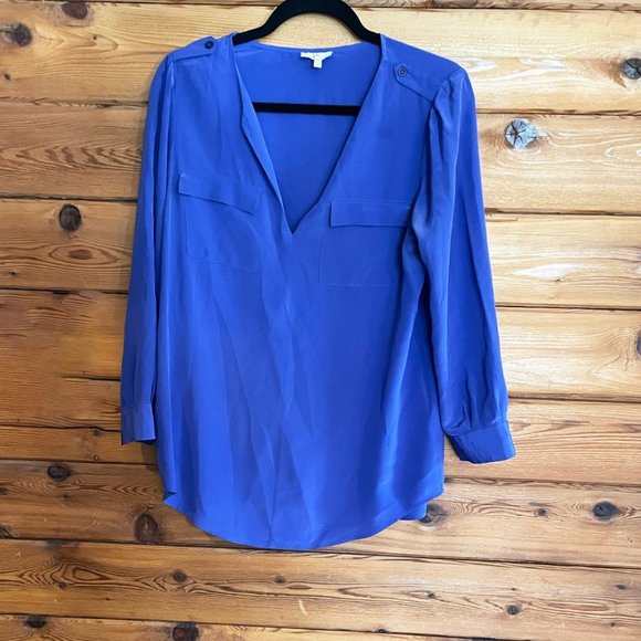 Joie Navy Women V-Neck Long Sleeve silk Blouse Top Small - Picture 1 of 6